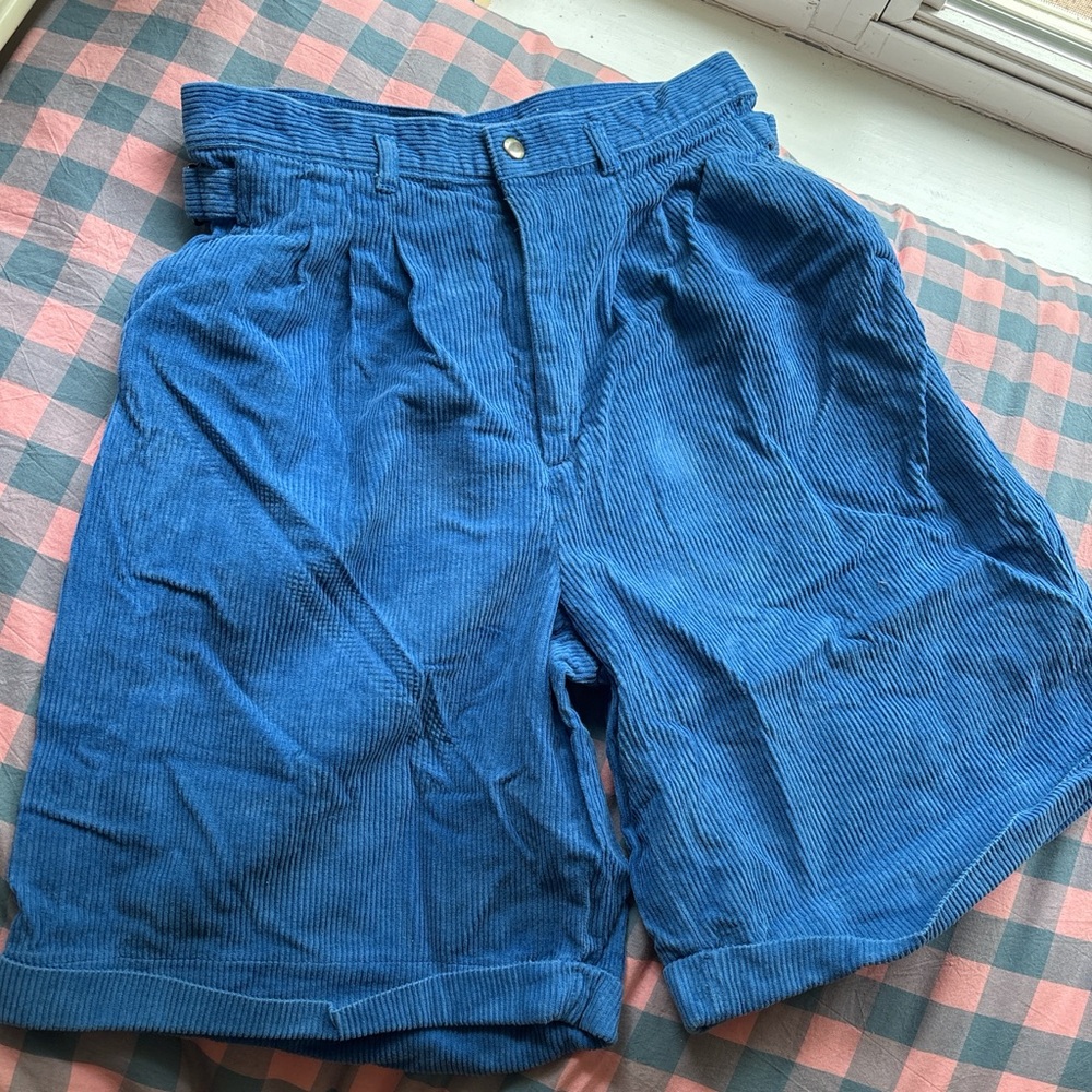 High Waist Blue Corduroy Shorts